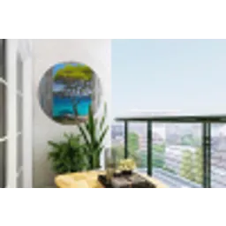 Boom - Tropisch - Zee - Doorkijk - Strand Wandcirkel tuinposter met ringen klein -buiten1