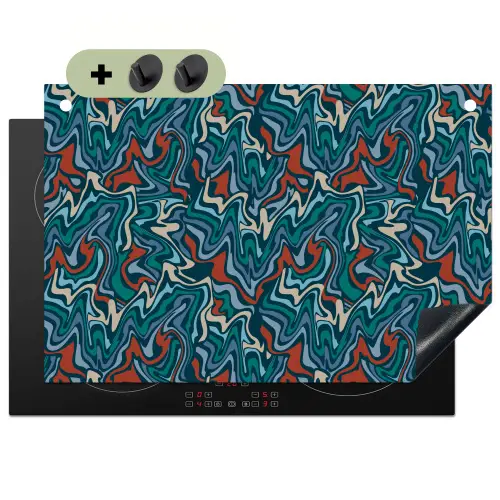 Golven - Retro - Blauw - Patroon Inductie beschemer met haakjes klein 777 -3d
