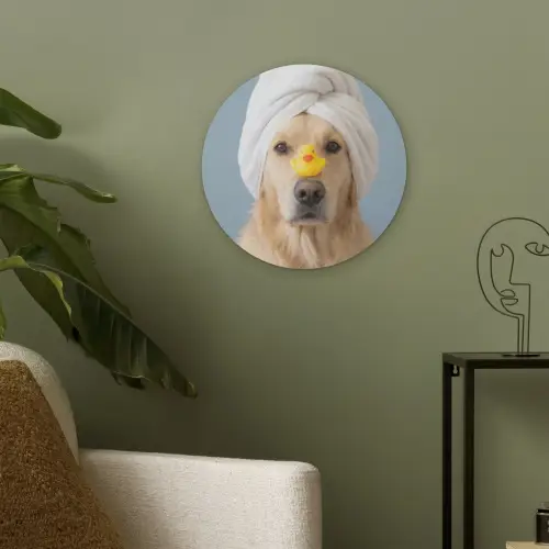 Hond - Badeend - Geel Akoestische PET Vilt - Rond klein -sfeer2