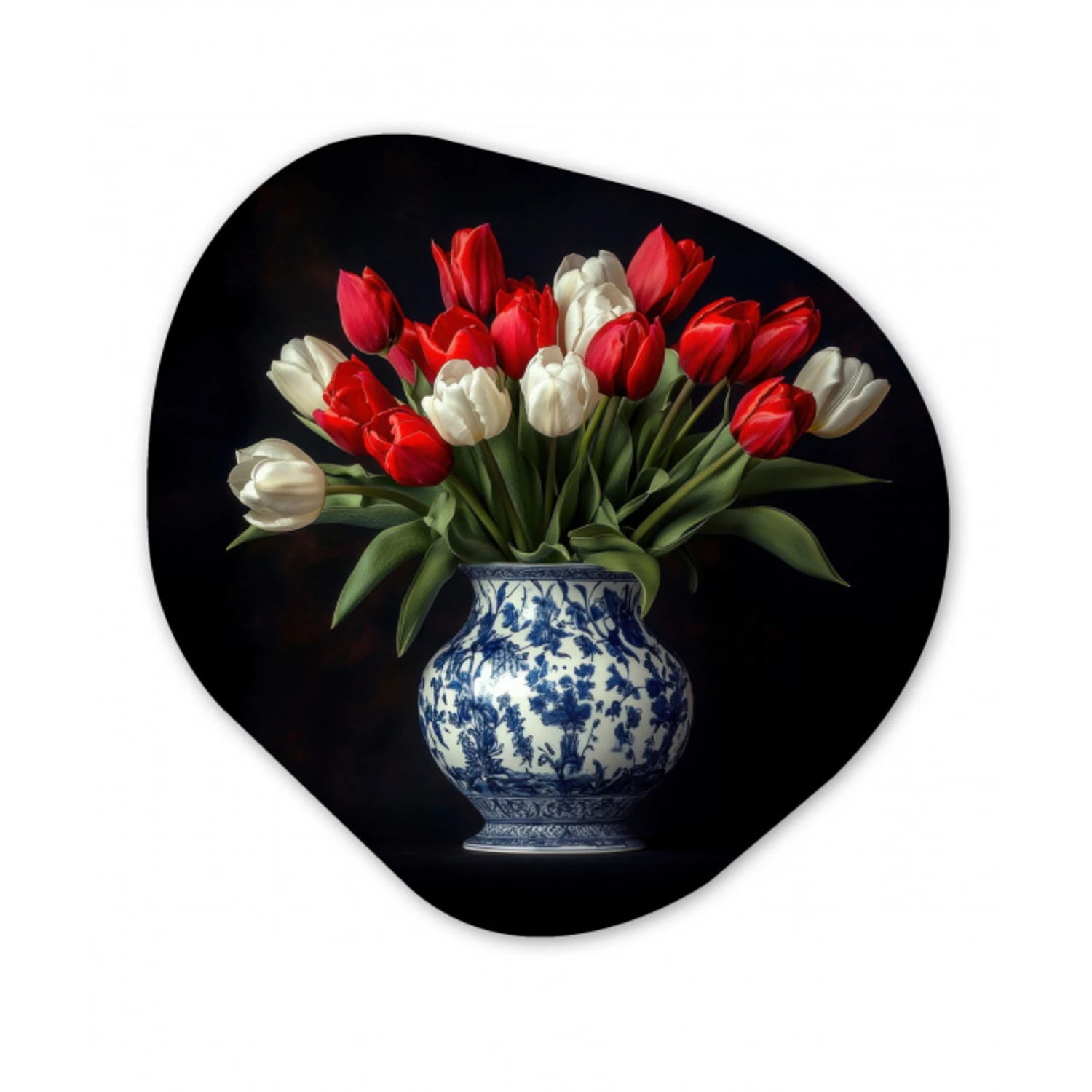 Rode - Bloemen - Tulpen - Vaas Wandcirkel Organisch Plexiglas middel -3d