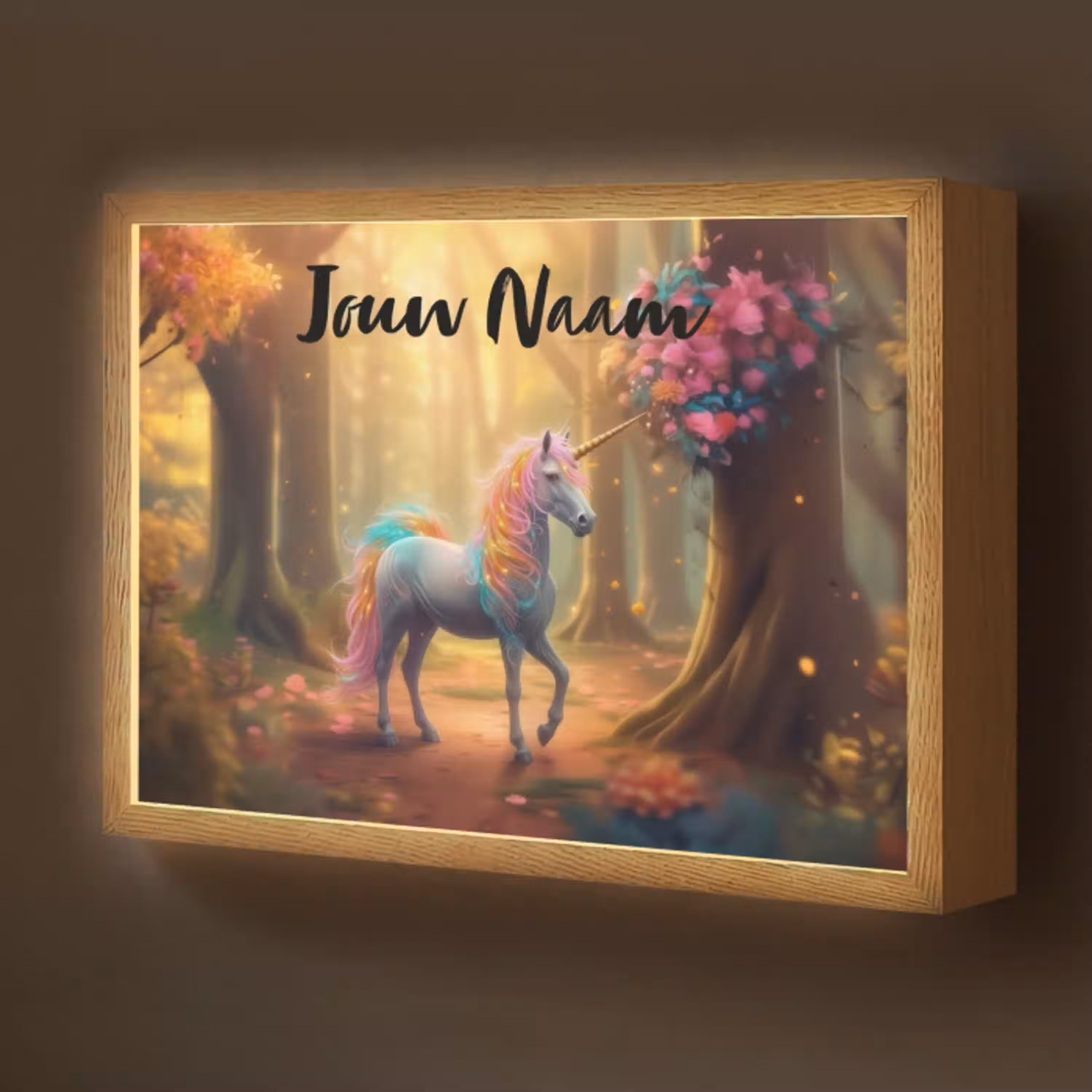Eenhoorn - Bos - Kleurrijk - Bloemen - Meiden Light Box met batterij (Wandlamp kind) middel -z3d_website