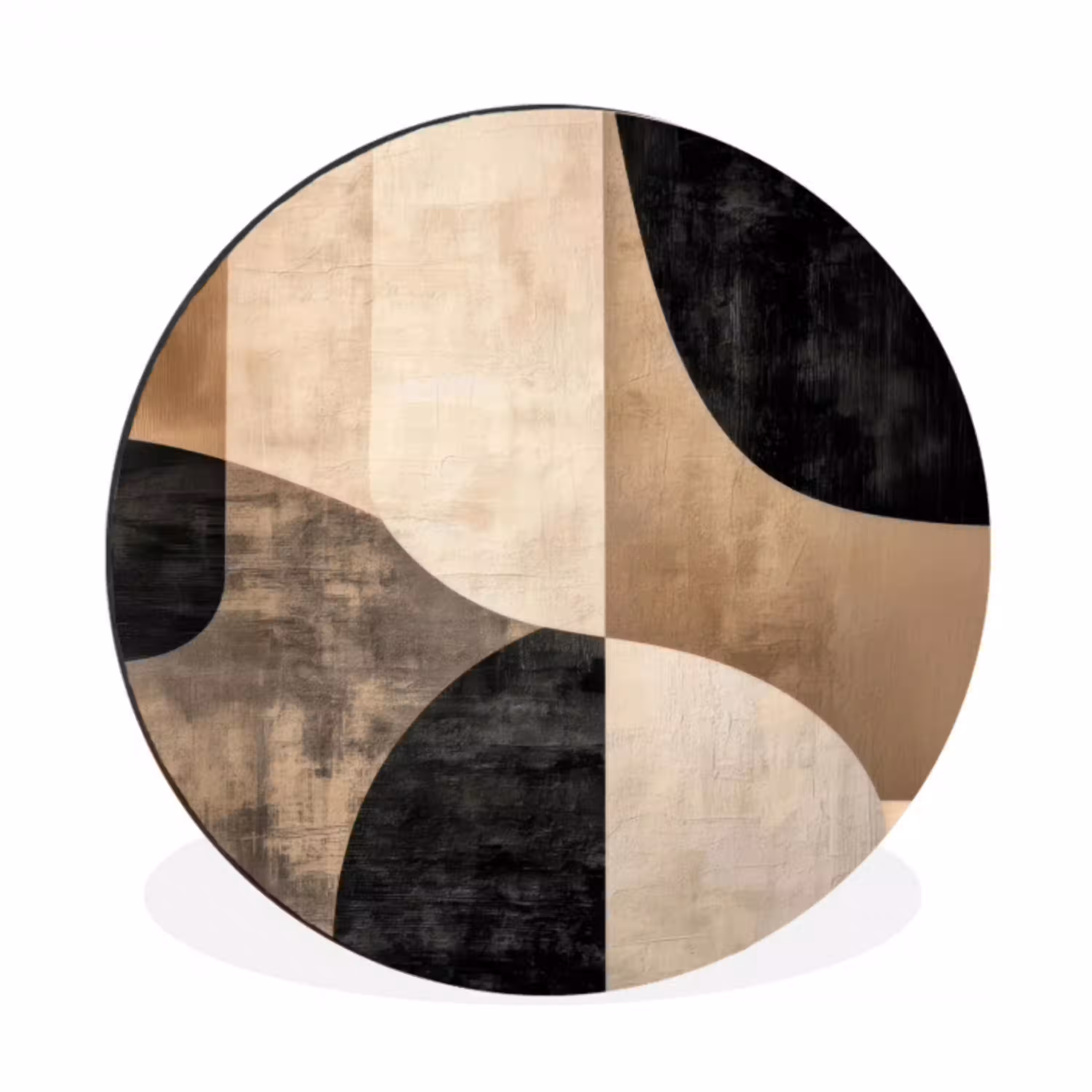 Abstract - Vlakken - Zwart - Rond Wandcirkel aluminium klein -3d