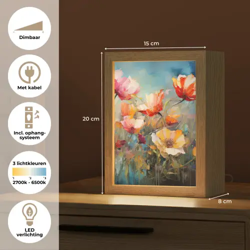 Bloemen - Watercolor - Kunst - Botanisch - Natuur Light Box met kabel (Tafellamp) klein -USP_NL