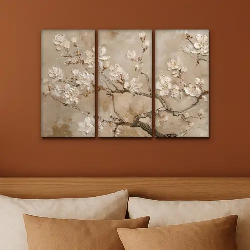 Beige - Bloesem - Modern Canvas - Meerluiken 3 luik klein -sfeer2