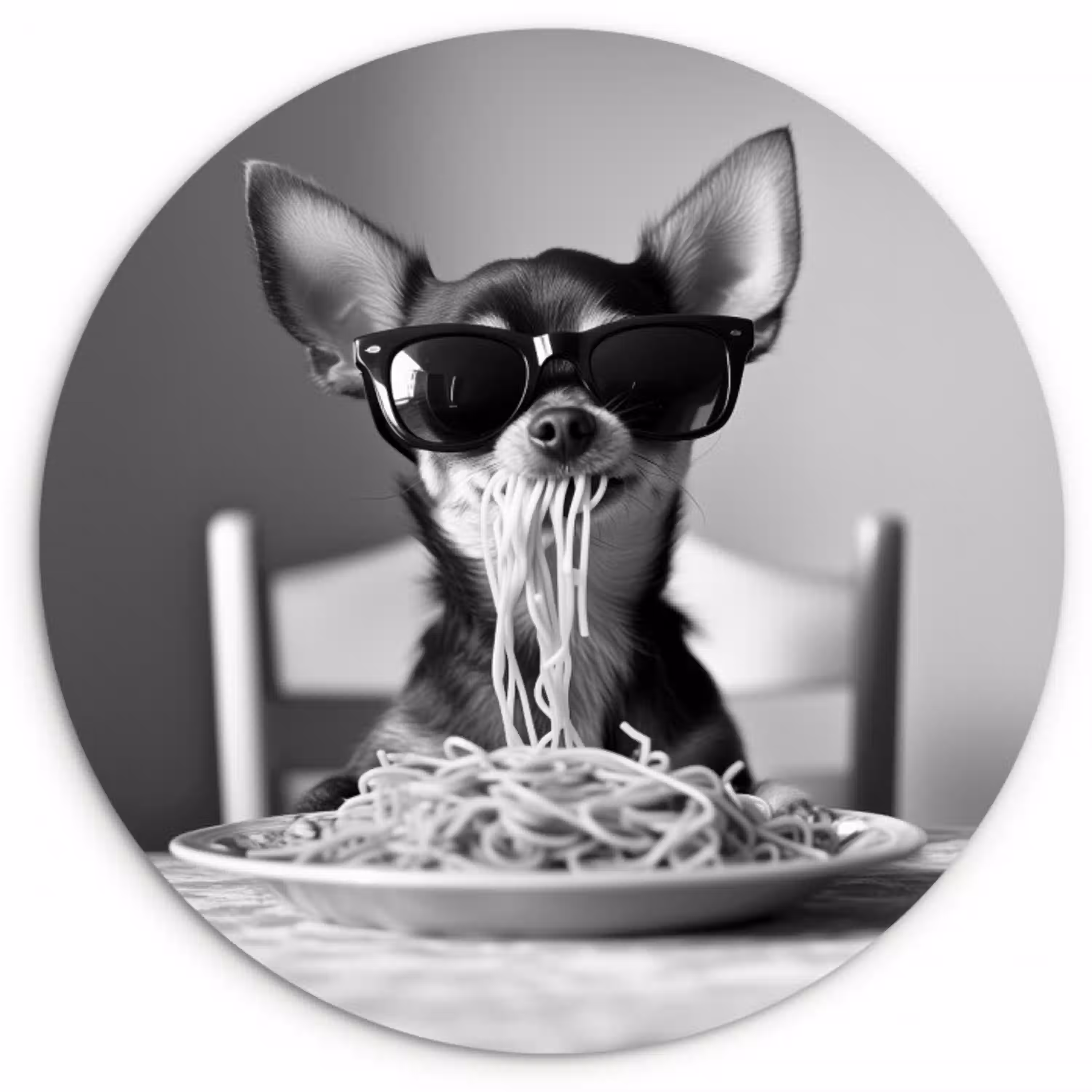Chihuahua - Hond - Zonnebril - Humoristisch - Zwart - Wit - Spaghetti Wandcirkel kunststof plaat 5mm dik klein -3d