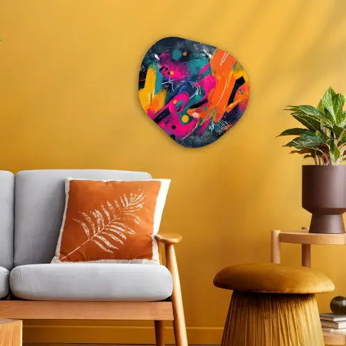 Abstract - Graffiti - Kleurrijk - Verfspatten Wandcirkel Organisch Forex 3mm klein -sfeer4