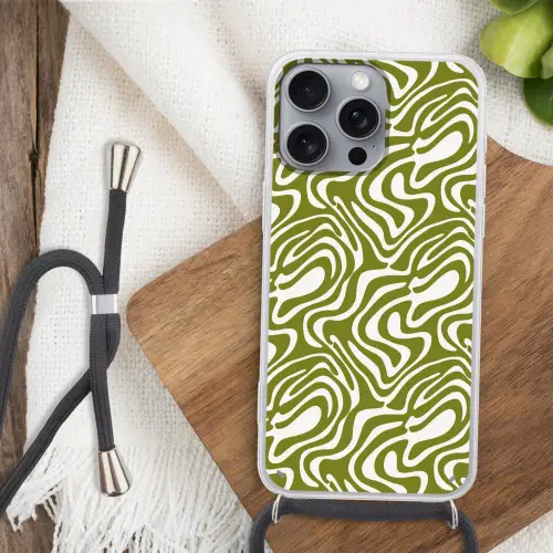 Lijnpatroon - Groen - Organisch Hoesje iPhone 16 Pro Max met koord klein 804 -sfeer4