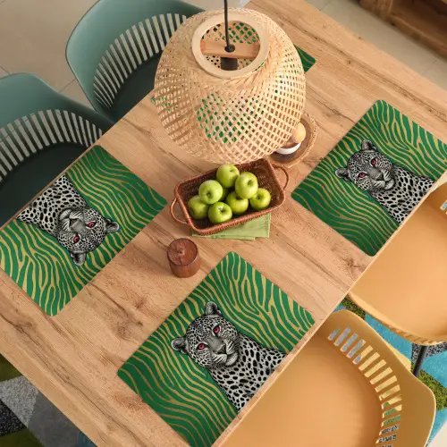Panter - Zebrapatroon - Groen Placemat vinyl groot -zzsfeer5_Kitchenyeah-website