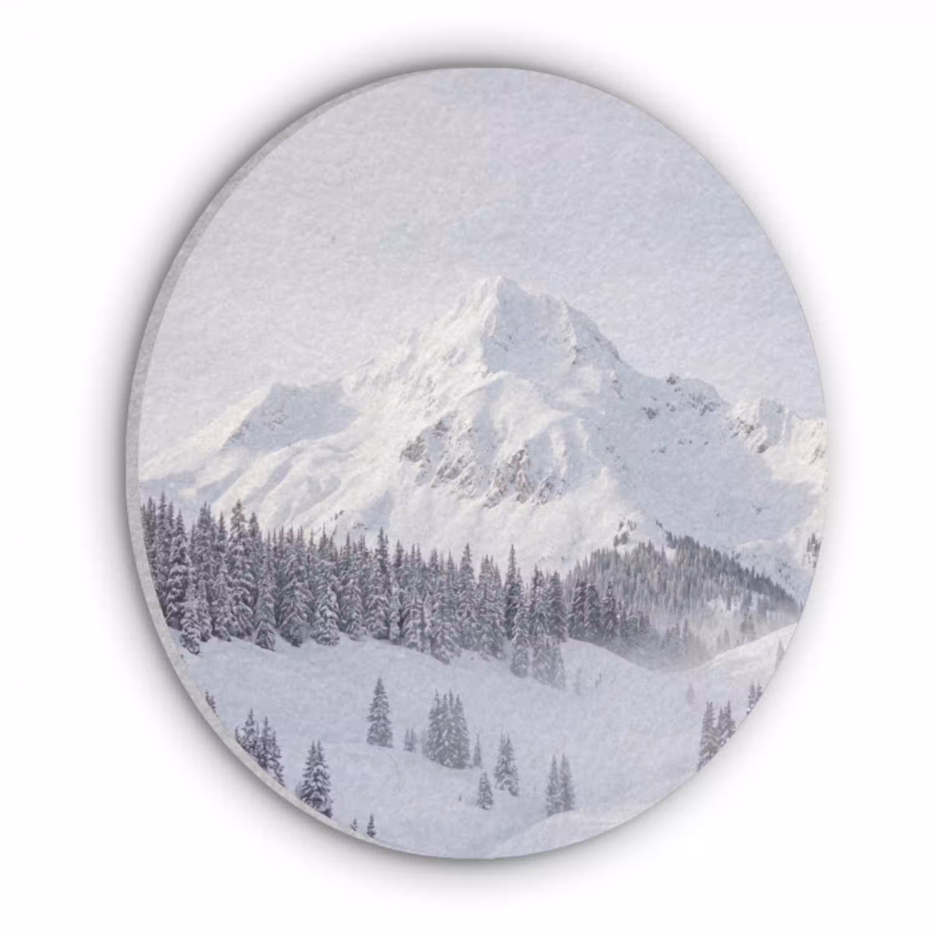 Berg - Sneeuw - Winter - Natuur - Wit Akoestische PET Vilt - Rond klein -3d