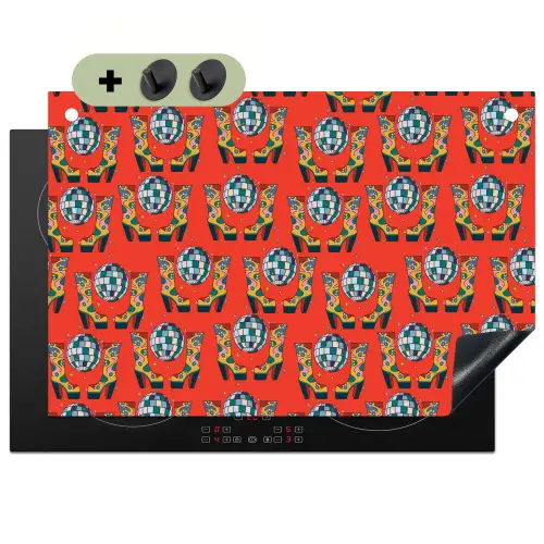 Rood - Disco - Patroon Inductie beschemer met haakjes klein 777 -3d