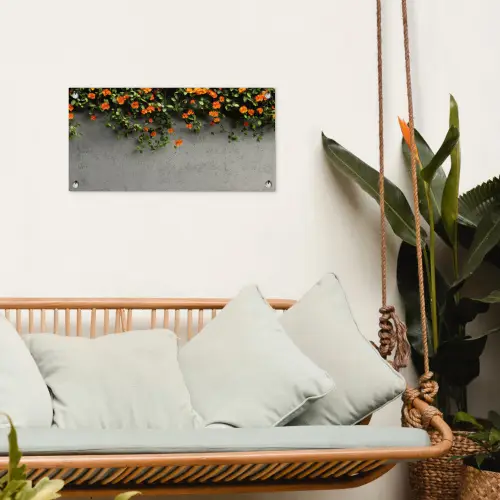 Bloemen - Muur - Oranje tuinposter los doek klein -sfeer7