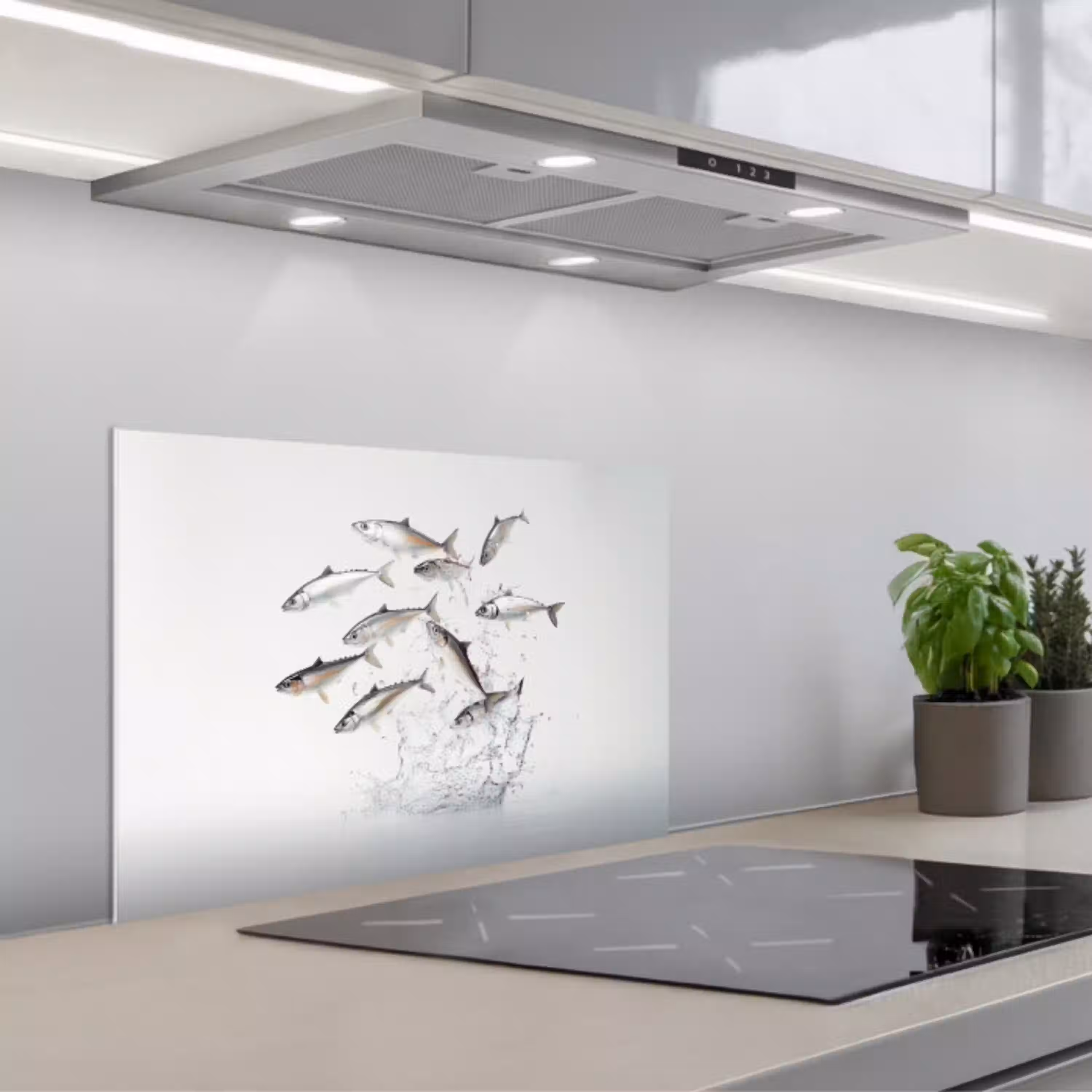 Vissen - Water - Wit keuken achterwand spatscherm klein -3d_schuin