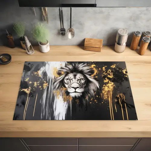 Leeuw - Portret - Verfspatten - Grijs Inductie beschermer vinyl 3mm klein -sfeer5