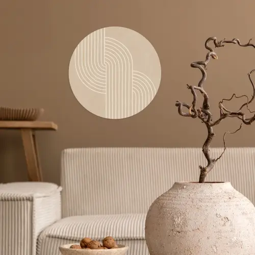 Parallelle lijnen - Lichte textuur - Beige Wandcirkel behangsticker klein -sfeer1