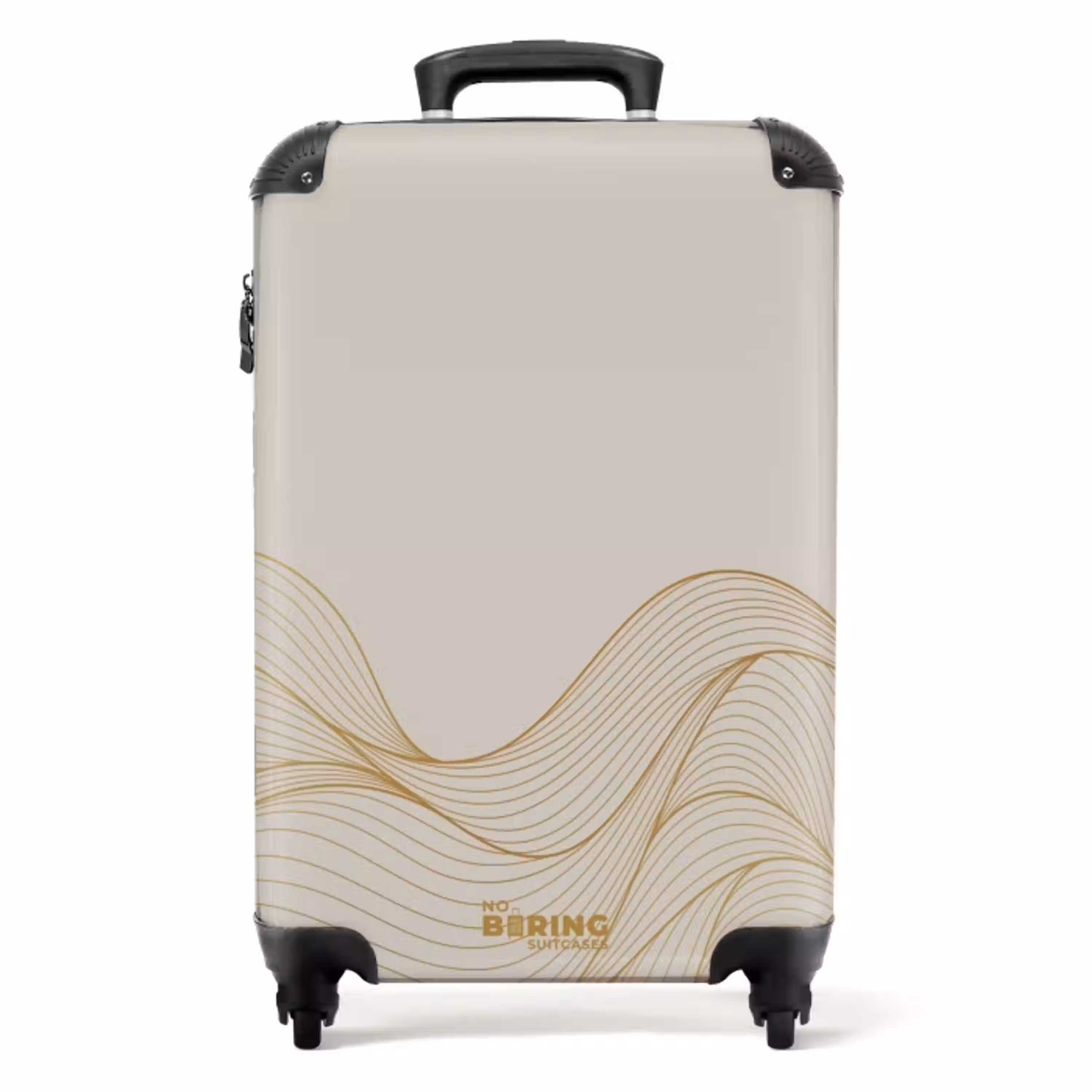 Minimal - Licht beige met gouden strepen NBS - Handbagage koffer - Unisex middel -productfoto_recht