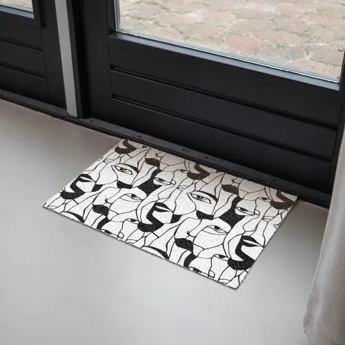 Lijnen - Gezichten - Zwart - Wit Deurmat klein 898 -sfeer2