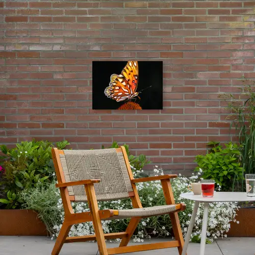 Vlinder op bloem Tuinposter op houten frame 2 cm dik klein -sfeer3