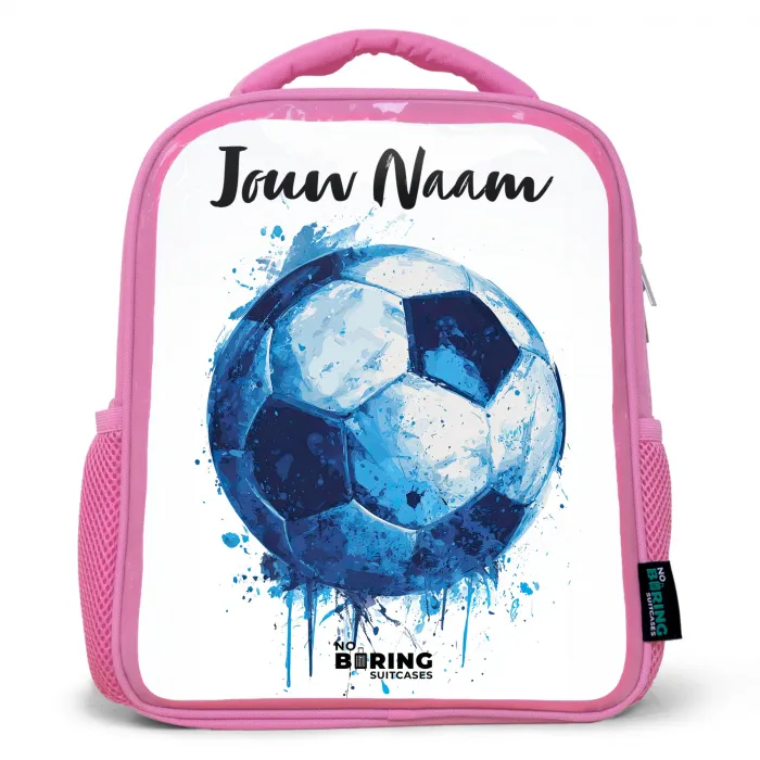 Voetbalvibes - Inktspatten - Blauw Kinderrugzak - Roze middel -3d