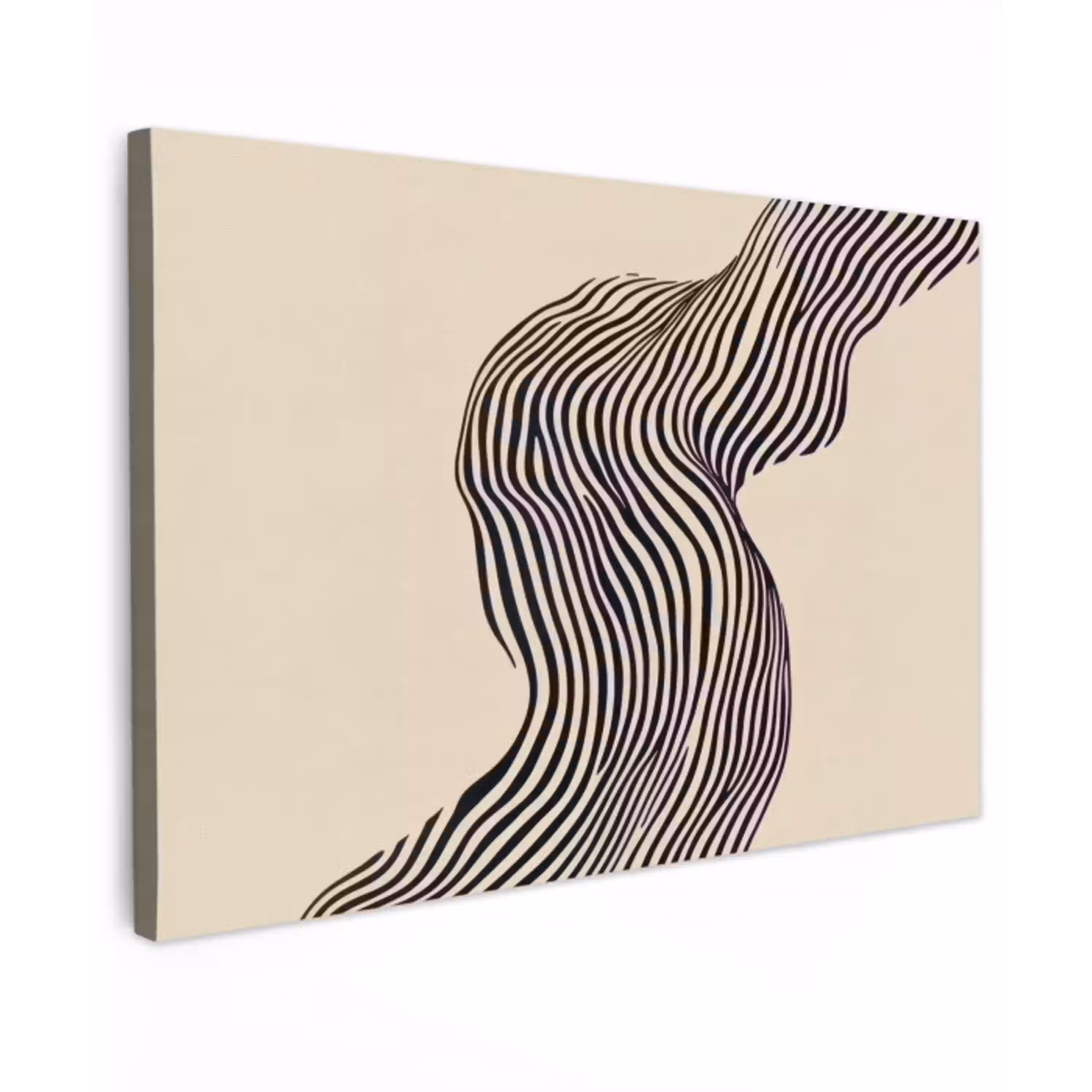 Golvend - Lijnen - Abstract - Silhouet Tuinposter op houten frame 2 cm dik klein -3d
