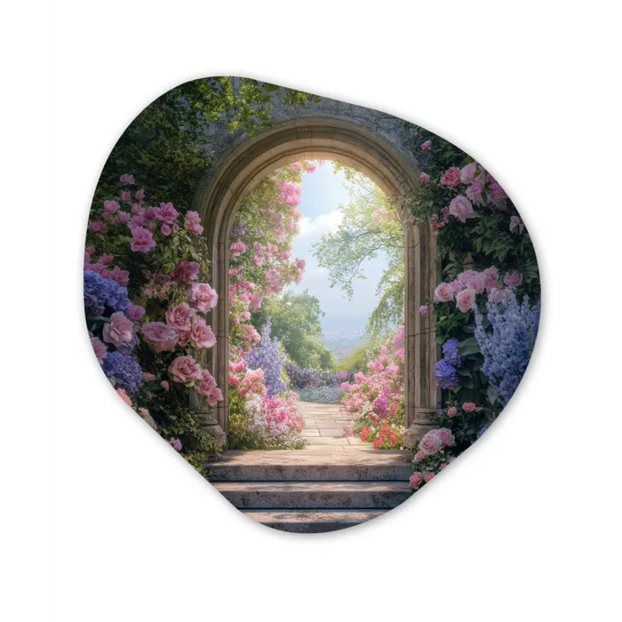Doorkijk - Rozen - Vintage - Bloemen Wandcirkel Organisch Plexiglas middel -3d
