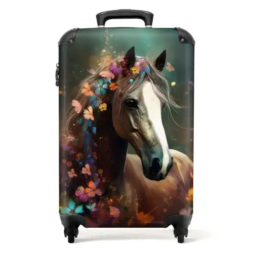 Koffer - Dieren - Paard - Natuur - Vlinder - Bloemen NBS - Handbagage koffer - Unisex middel -productfoto_recht