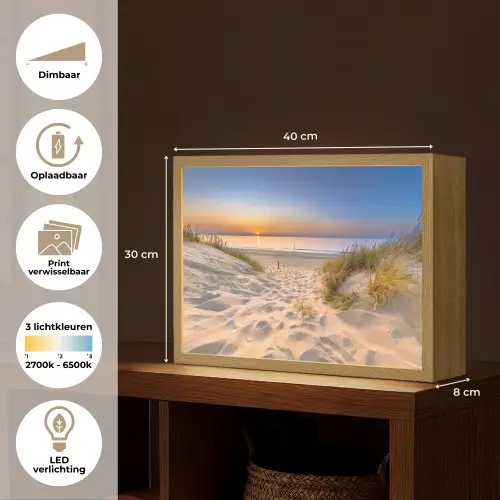 Duin - Zonsondergang - Horizon - Strand - Gras Light Box met batterij (Wandlamp) middel -USP_websiteoverzichtNL