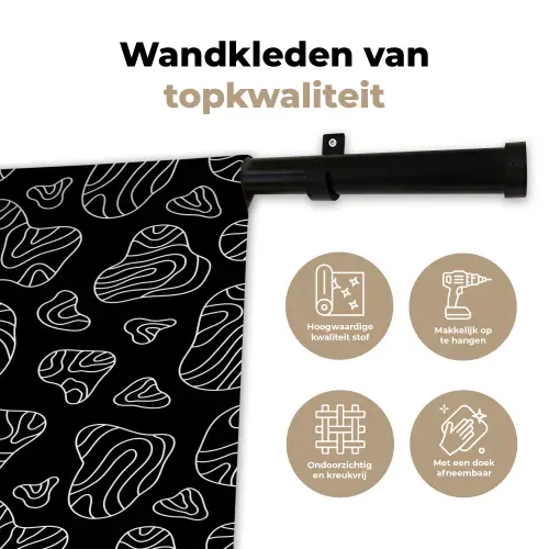 Lijnen - Wit - Zwart Wandkleed katoen klein 269 -sfeer2