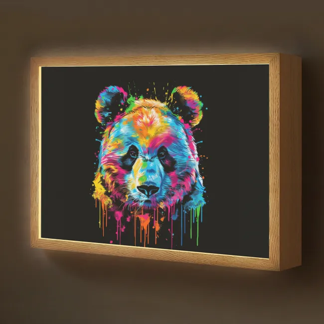 Lightbox - Wandlamp kinderkamer - Panda - Dieren - Kleur - Verf - Zwart