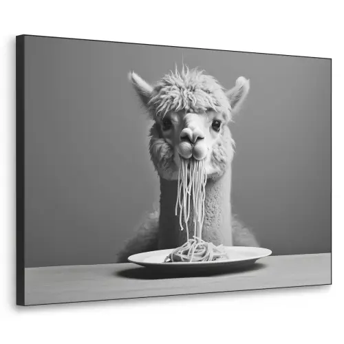 Alpaca - Pasta - Zwart - Wit - Grappig - Dieren Textielframe - compleet frame klein -3d