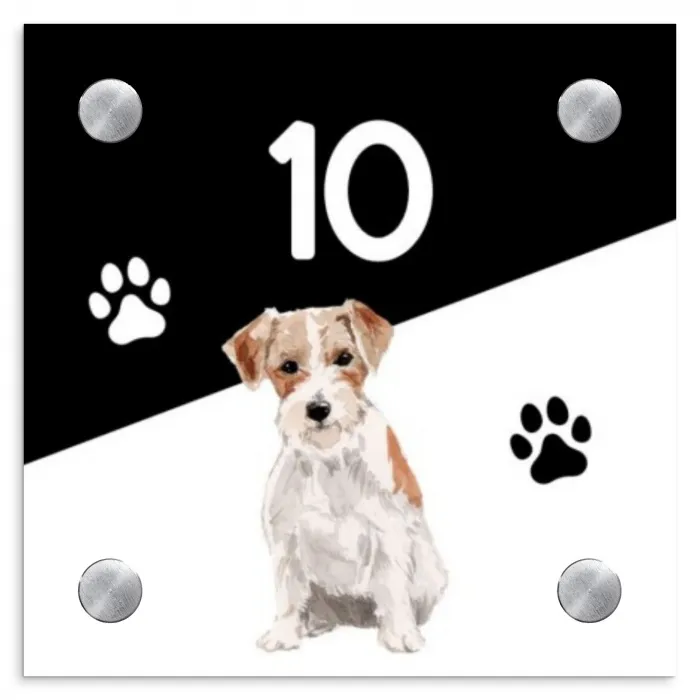 Zwart wit - Huisdier - Jack Russel Naambord Vierkant klein -3d