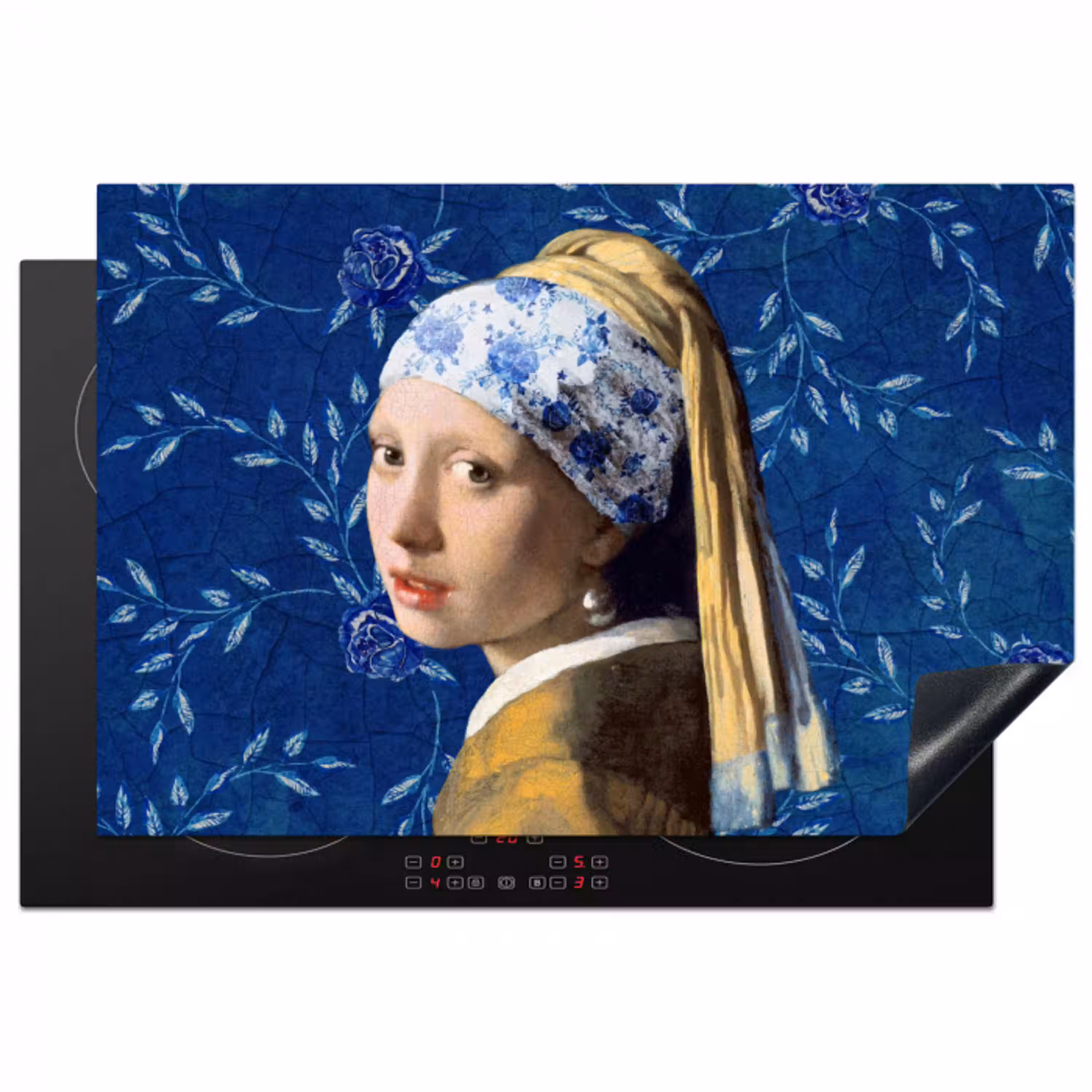 Meisje met de parel - Delfts blauw - Vermeer - Bloemen - Schilderij - Oude meesters Inductie beschermer vinyl 3mm klein -3d