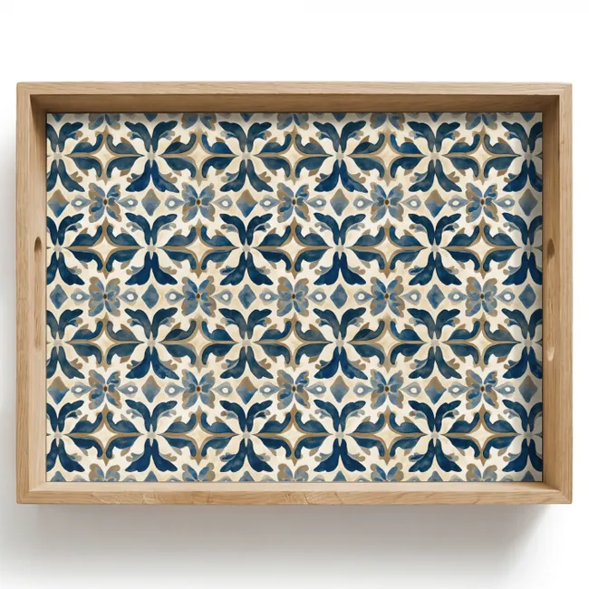 Bandeja - Azulejos - Estampado - Azul - Beige