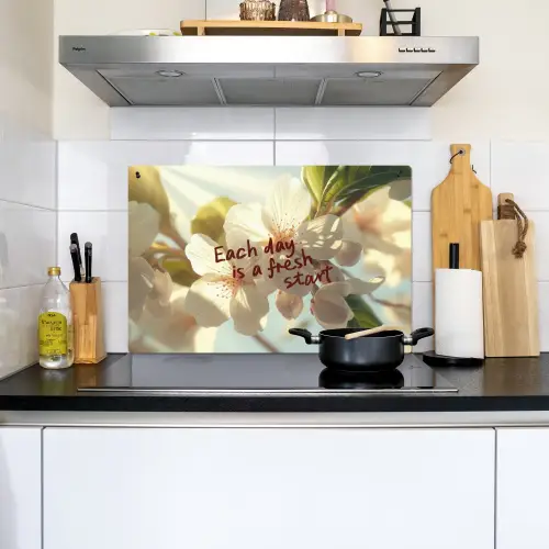 Bloesems - Zonlicht - Quote - Wit Inductie beschemer met haakjes klein -sfeer2