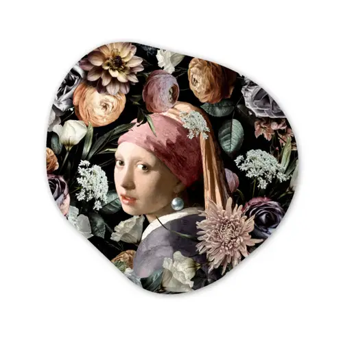 Meisje met de parel - Bloemen - Vermeer - Pastel - Kunstwerk - Schilderij - Oude meesters Wandcirkel Organisch Forex 3mm klein -3d