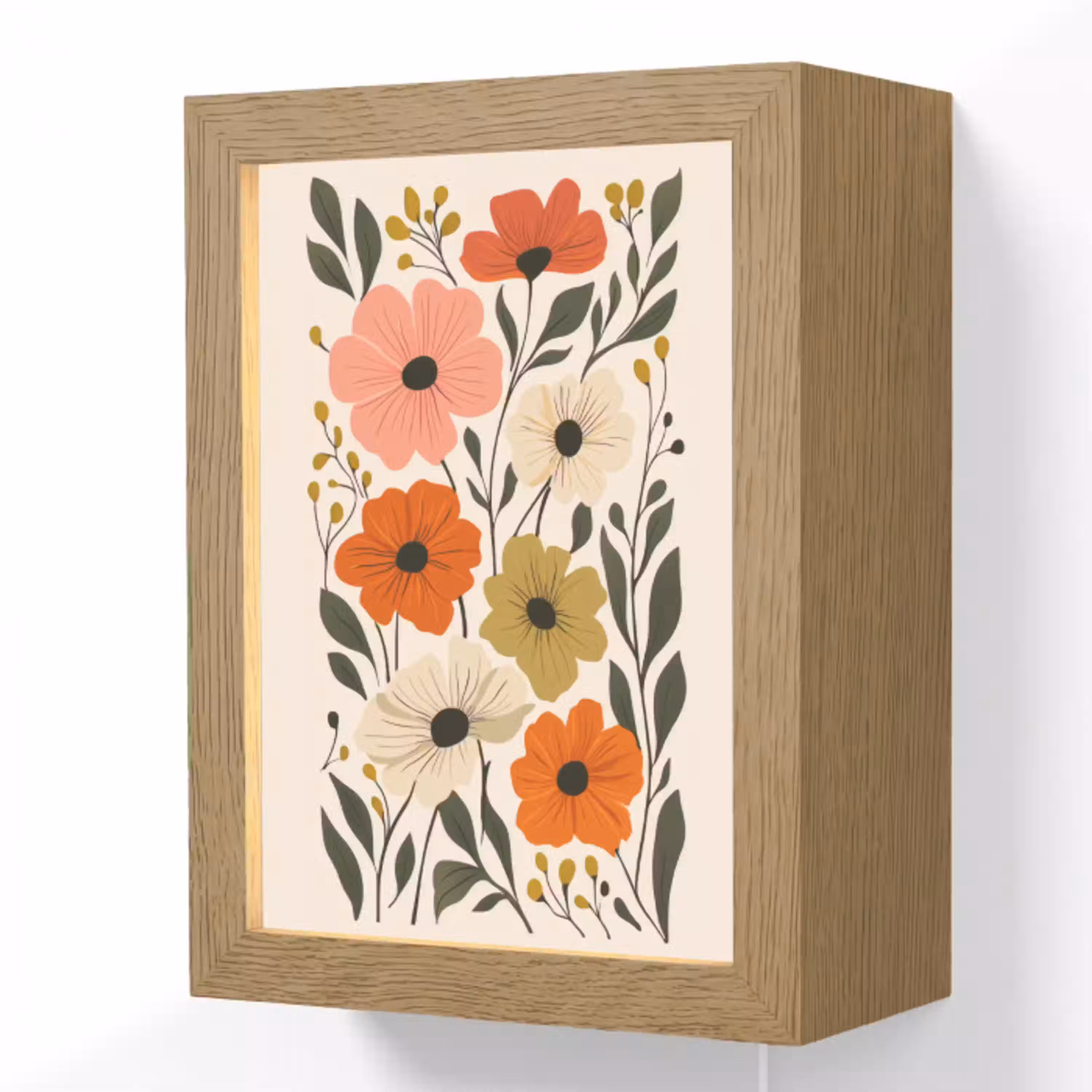 Veldbloemen - Stengels - Blaadjes - Groen Light Box met kabel (Wandlamp) klein -3d