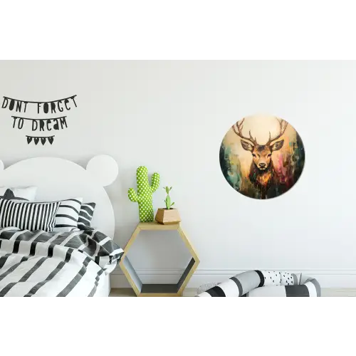 Hert - Geverfd - Gewei - Bruin Wandcirkel aluminium klein -kinderkamer