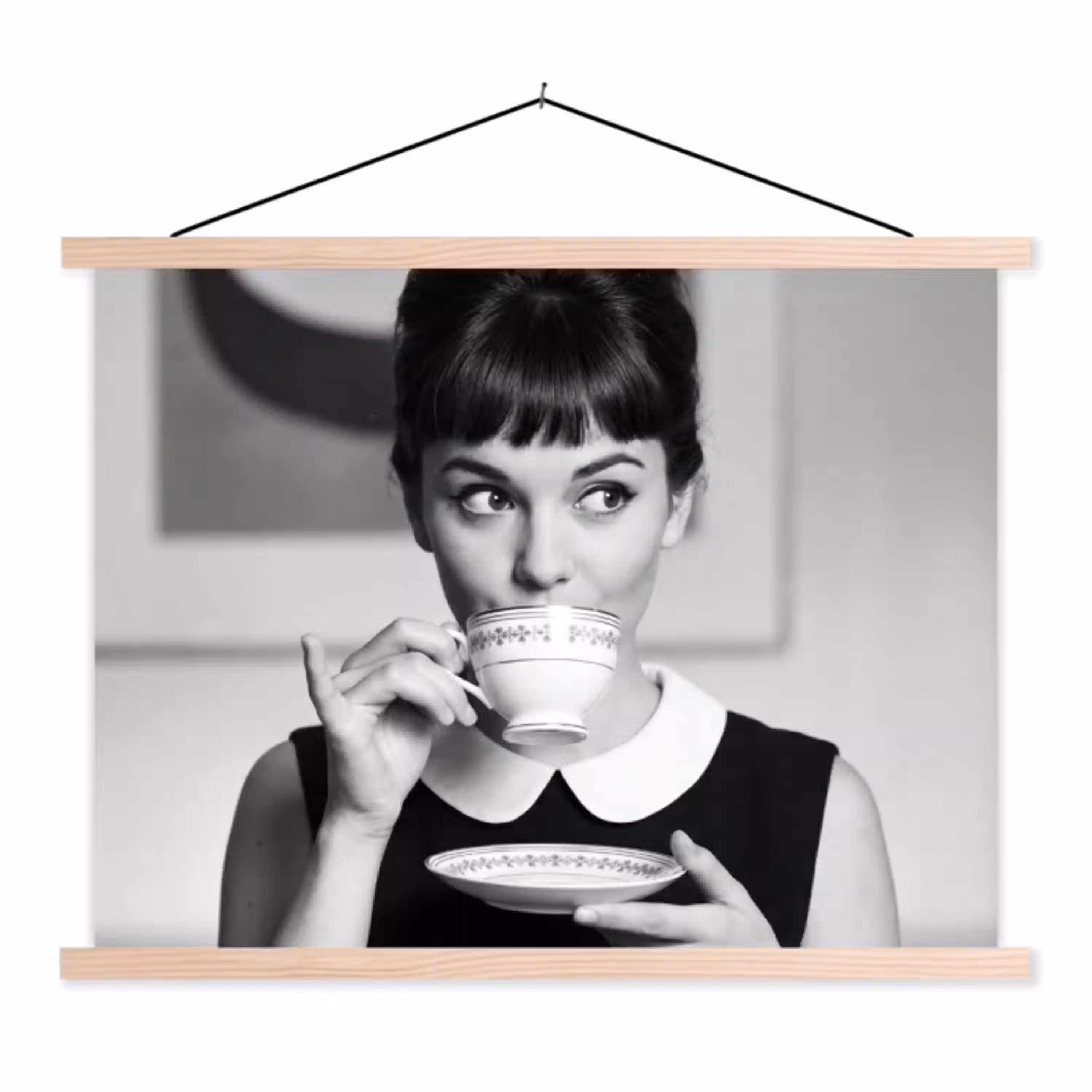 Portret - Thee - Vrouw textielposter latten blank klein -3d