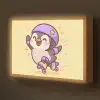 Pinguïn - Rolschaatsen - Geel - Energiek Light Box met batterij (Wandlamp kind) middel -z3d_website