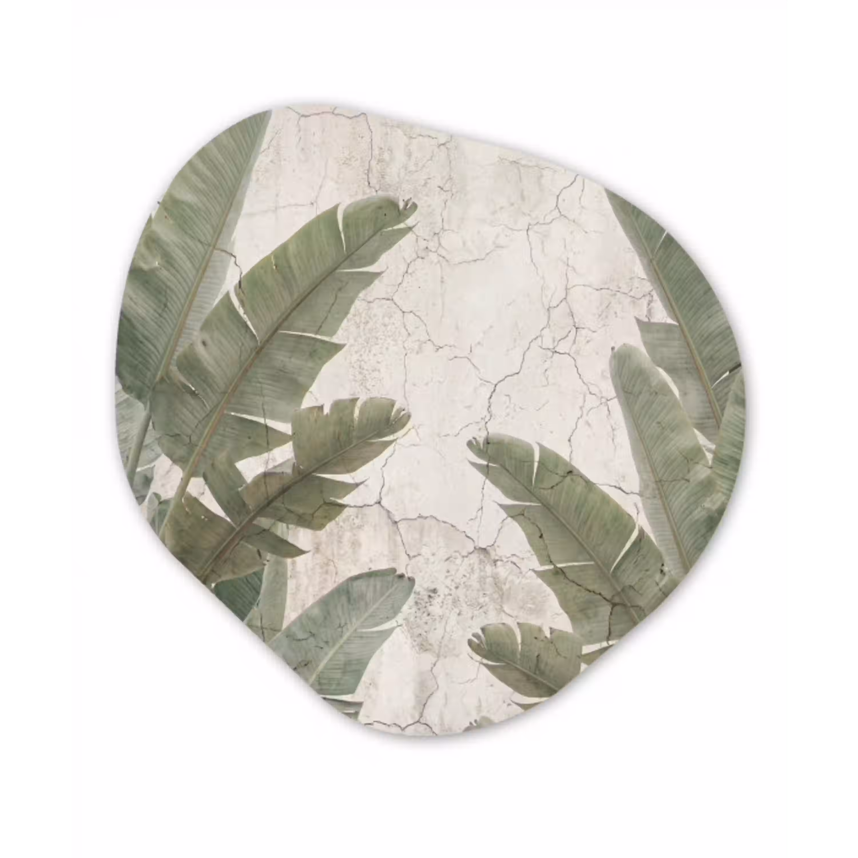 Bananenbladeren - Beton - Groen Wandcirkel Organisch Forex 3mm klein -3d