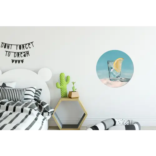 Glas - ijsblokjes - Citroen Wandcirkel aluminium klein -kinderkamer