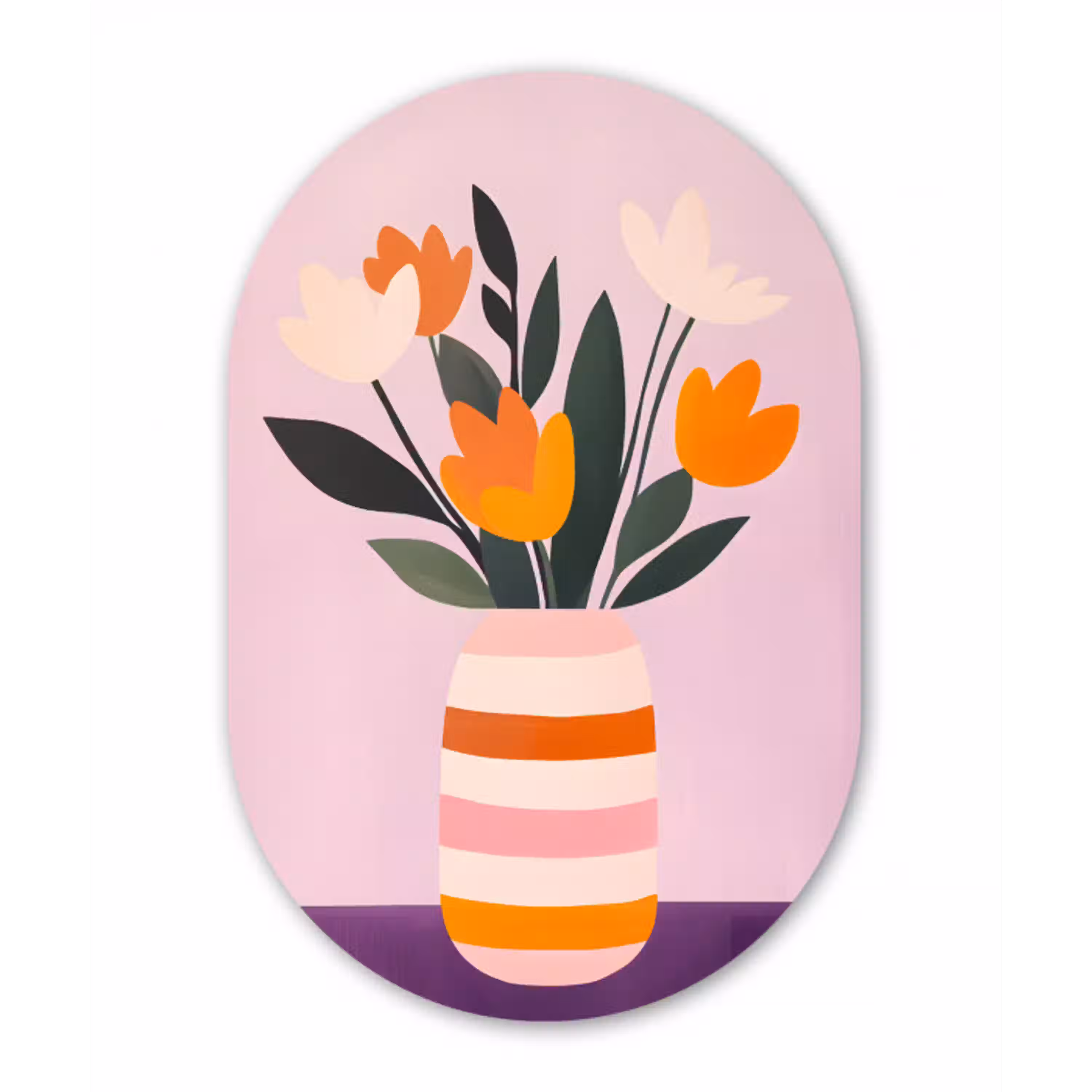 Tulpen - Vaas - Strepen - Paars Wandcirkel Ovaal Glas middel -3d