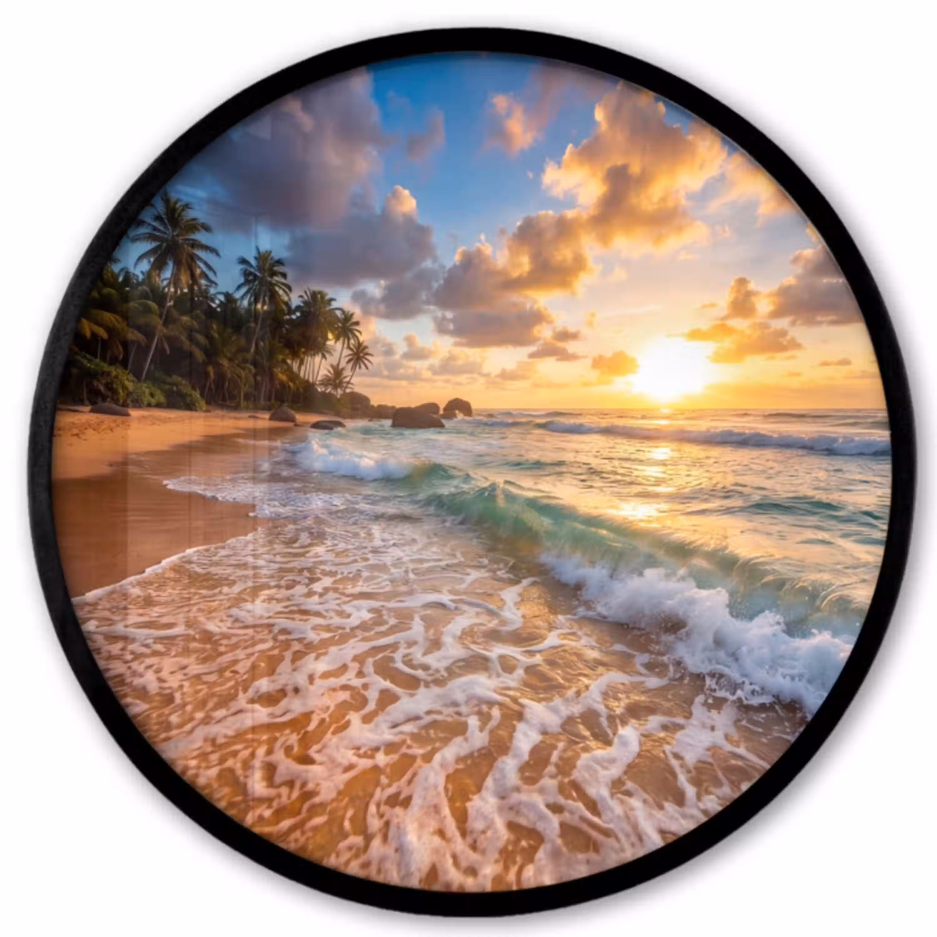 Strand - Zonsondergang - Golven - Natuur - Goud Fotolijst rond zonder passe partout klein -3d
