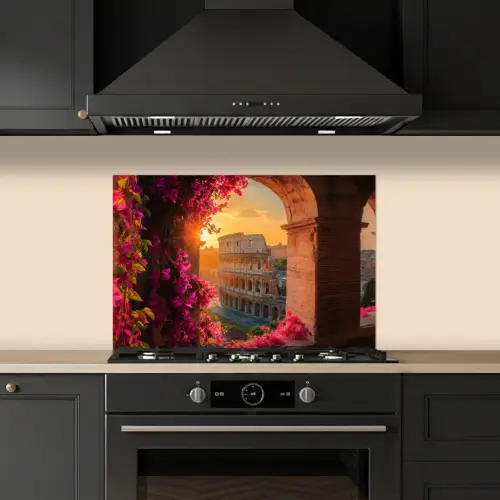 Colosseum - Rome - Roze Bloemen keuken achterwand spatscherm klein -sfeer1