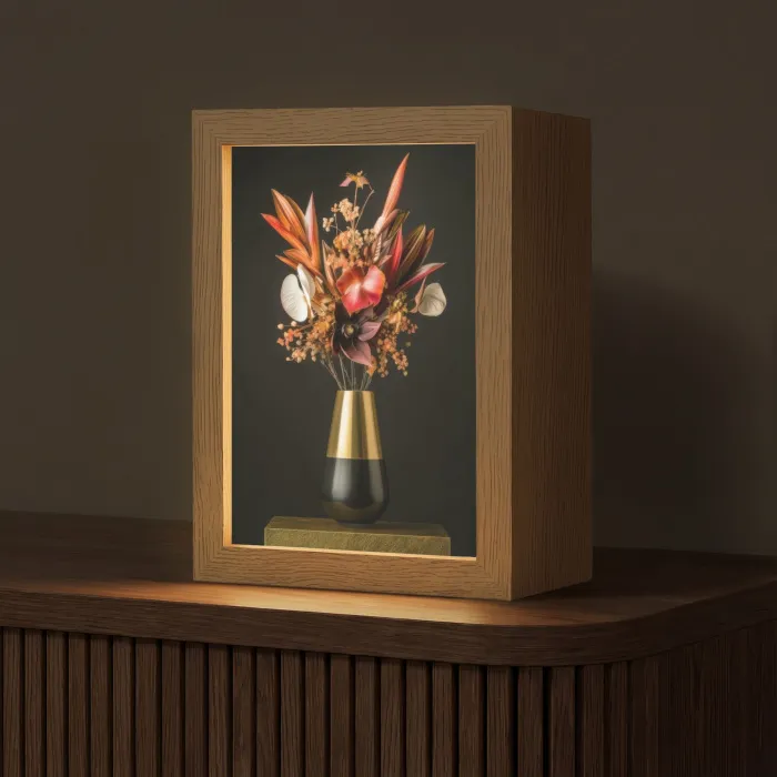 Exotisch - Boeket - Vaas - Goud Light Box met kabel (Tafellamp) klein -z3d_website