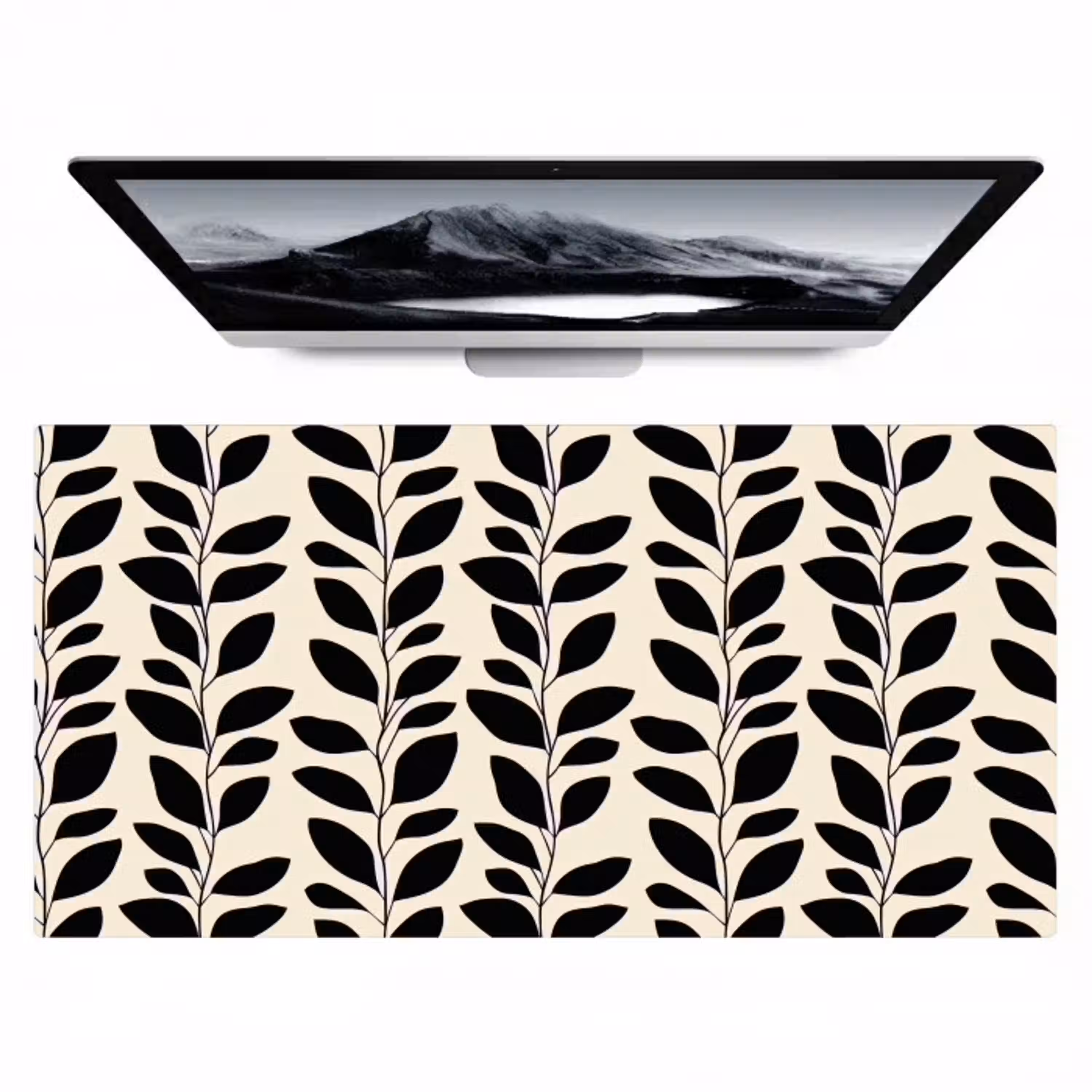 Botanisch - Dessin - Zwart - Beige Muismat XXL klein 681 -zzz3d