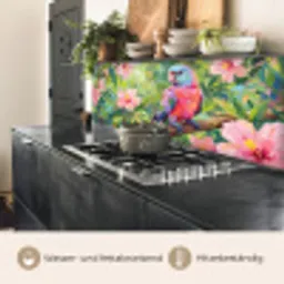 Papagaai - Hibiscusbloemen - Kleurrijk keuken achterwand 2 middel -usp_DE
