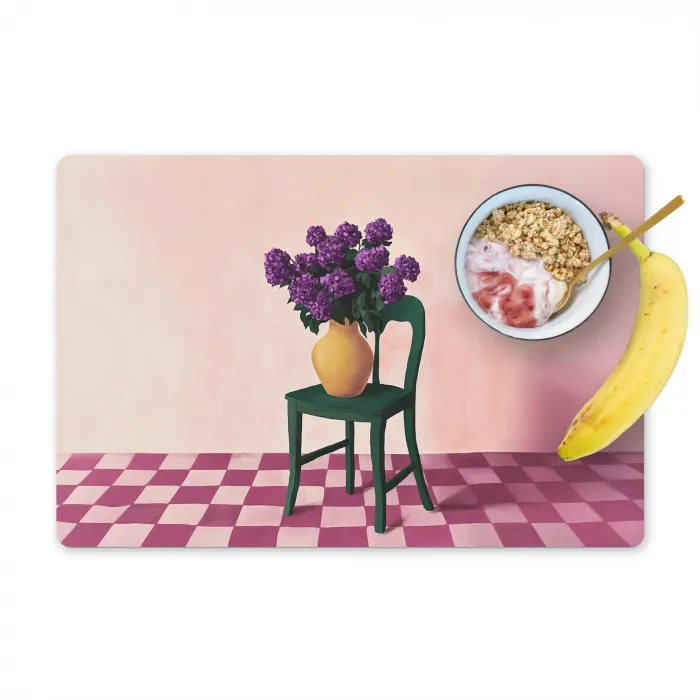 Stoel - Vaas - Bloemen - Geblokt Placemat vinyl groot -zzzproduct_Kitchenyeah-website