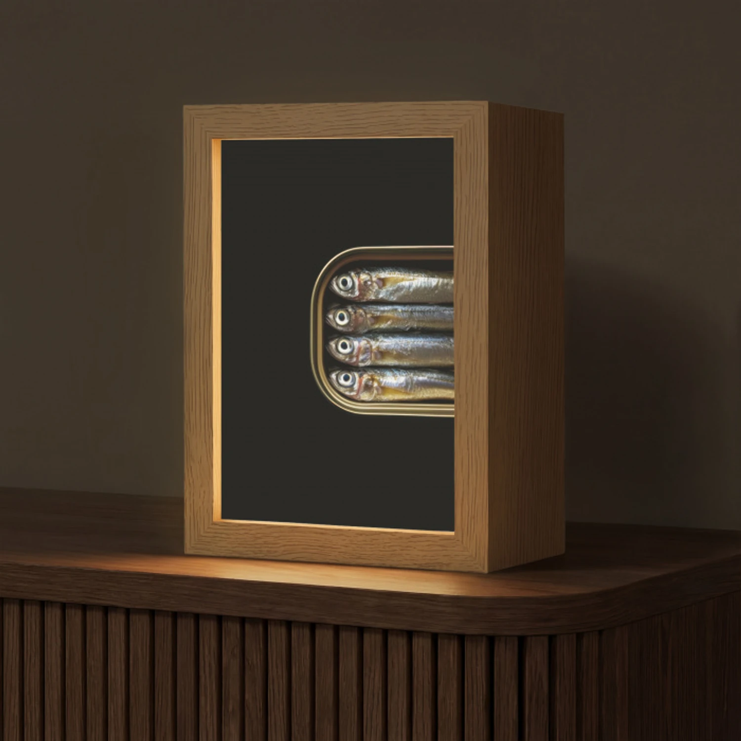 Sardines - Blik - Zwart - Vissen Light Box met kabel (Tafellamp) klein -z3d_website