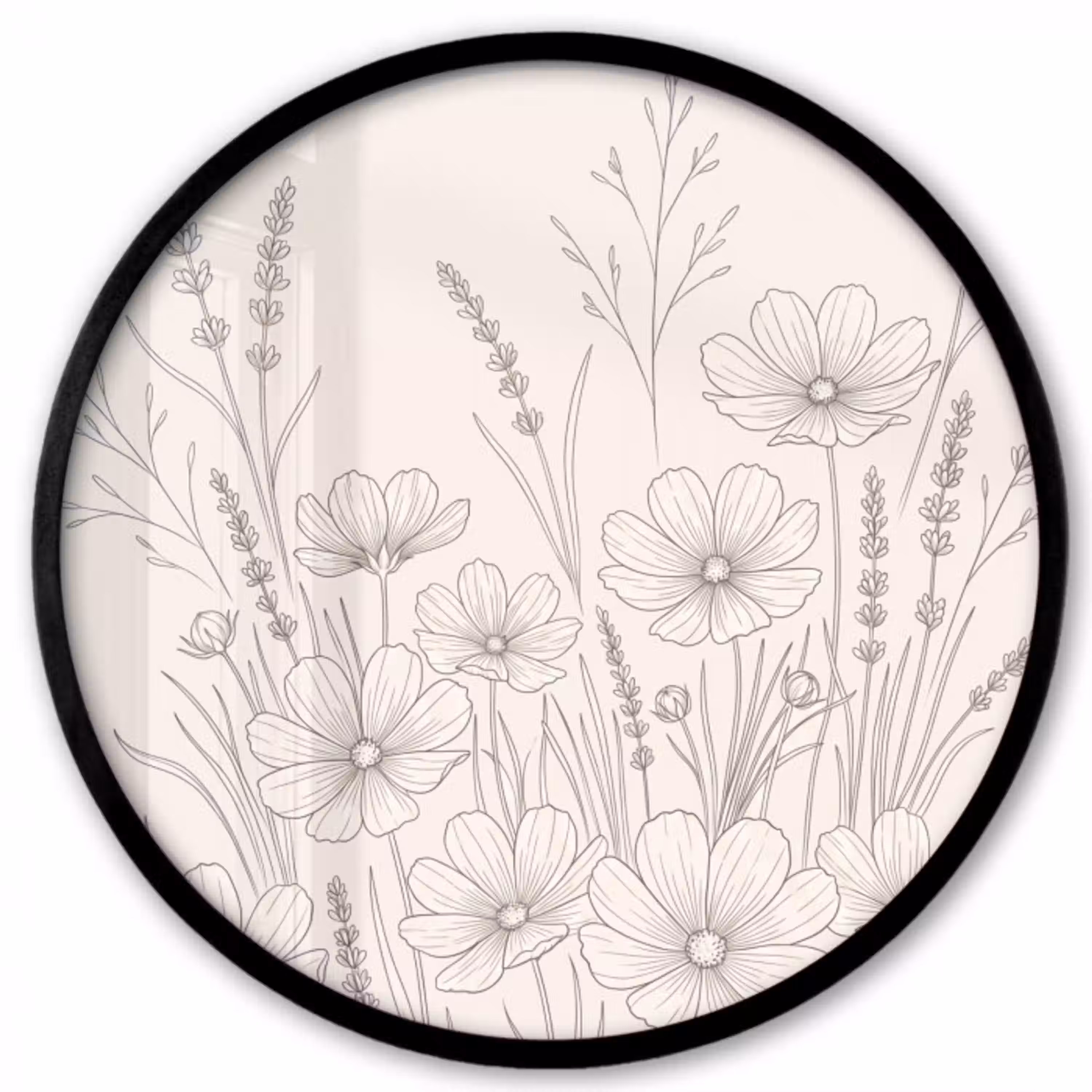 Minimalistisch - Modern - Bloemen - Beige Fotolijst rond zonder passe partout klein -3d