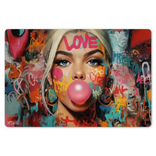 Vrouw - Kauwgom - Graffiti - Love Placemat vinyl groot -zzsfeer1_Kitchenyeah-website